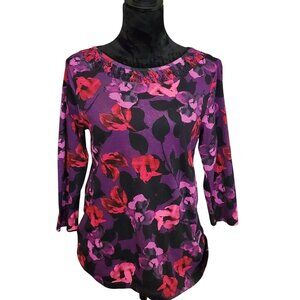 Croft & Barrow Top Womens‎ S Purple Pink Floral Print 3/4 Sleeve Cottagecore